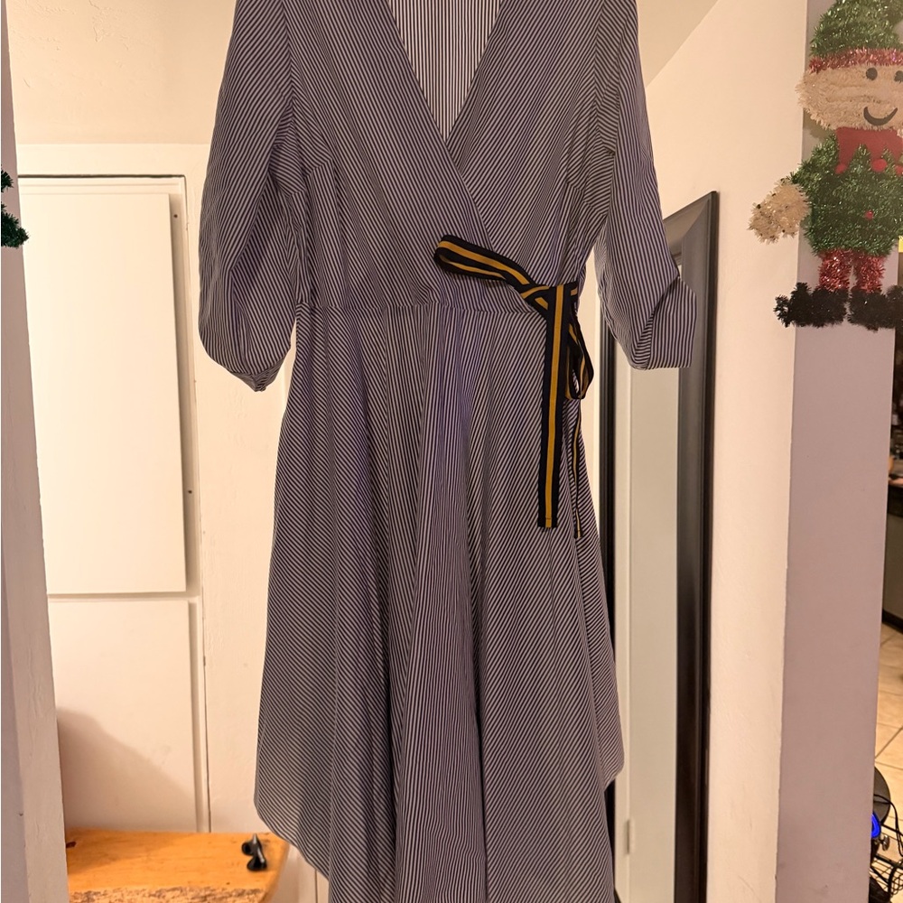 Mlle Gabrielle Black and White Asymmetrical Dress with Yellow Belt